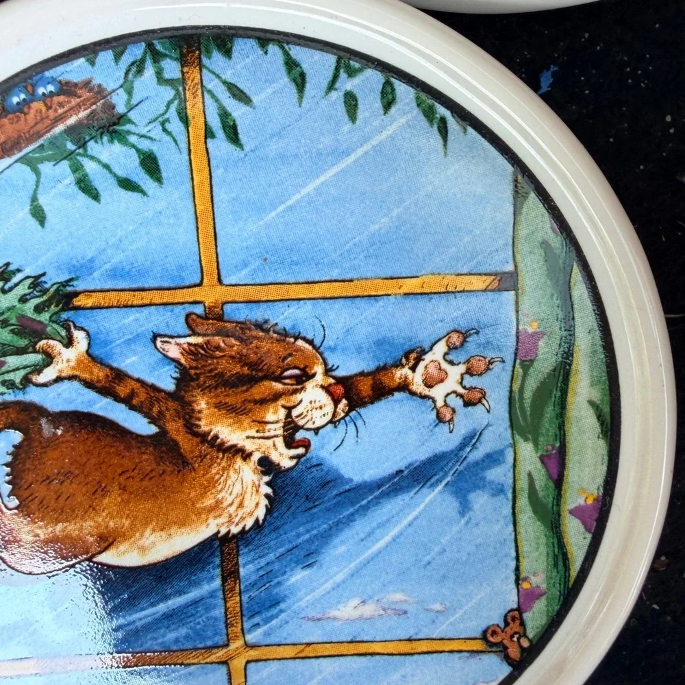 Gary Patterson Cat Coasters Set of 4 Clay Design Ceramic Whimsical Feline Art
